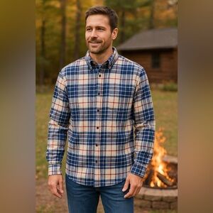 L.L. Bean Shirt Men’s Medium Regular Blue White Red Plaid Flannel Gorpcore Cabin